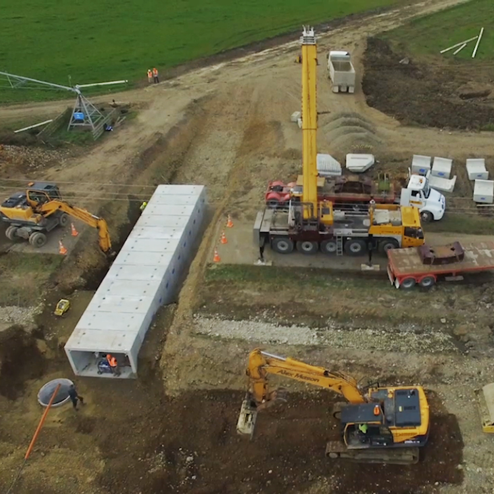 Humes Concrete Box Culverts as an underpass with water channel installation in Canterbury