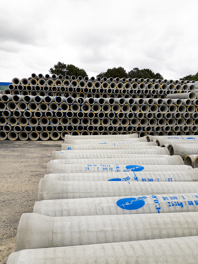 Humes Concrete RCP pipe stacked in Hamilton Interpipe WEB v2